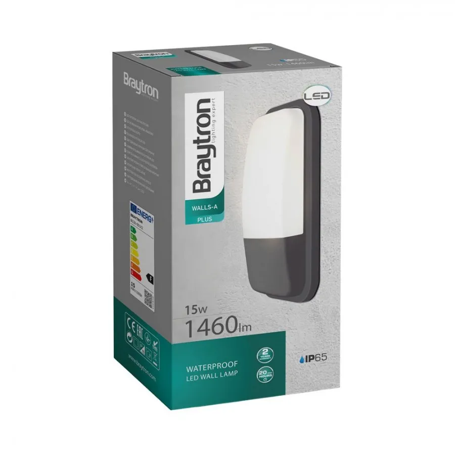 Braytron 15w Walls-A-ELP Siyah Dış Mekan IP65 Aplik 3000K - BG38-00102-Kaya Aydınlatma BRAYTRON - BG38-00102