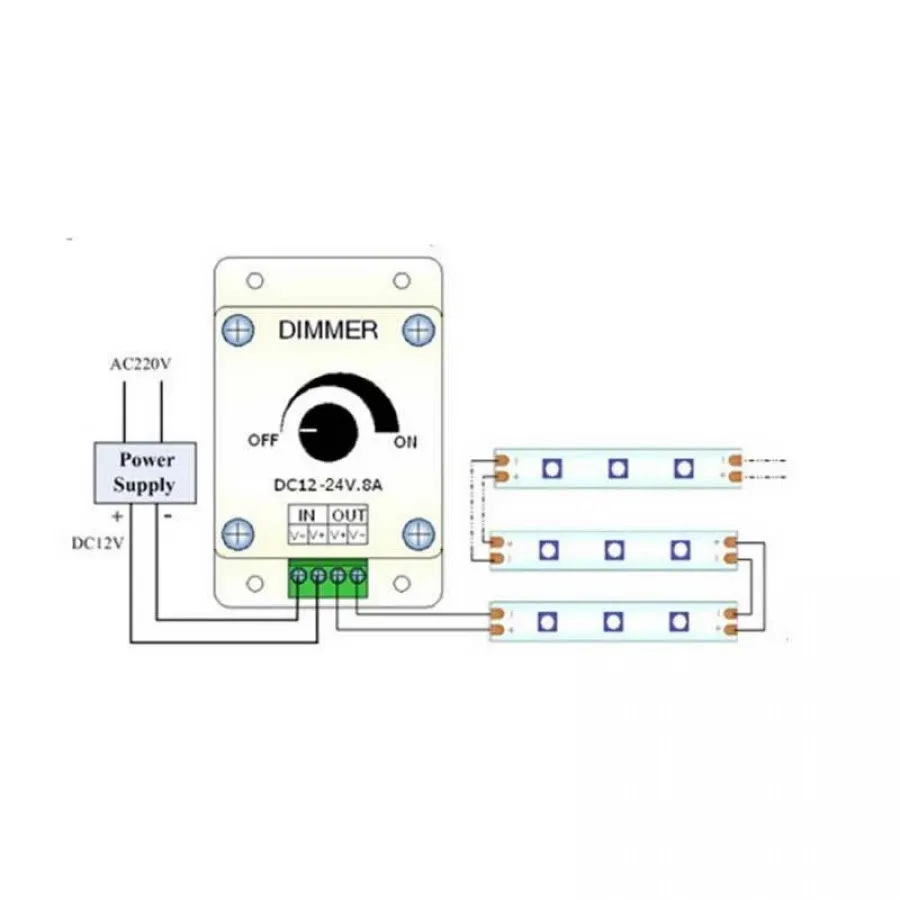 Mervesan 100w 12-24V 8 Amper Manuel Led Dimmer - MRW-D-M-8 A