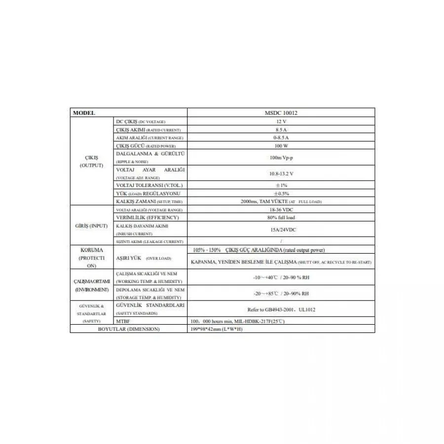 Mervesan Konvertör 18-36V 12V 100W Dc/Dc Metal Kasa - MTDC-100-12