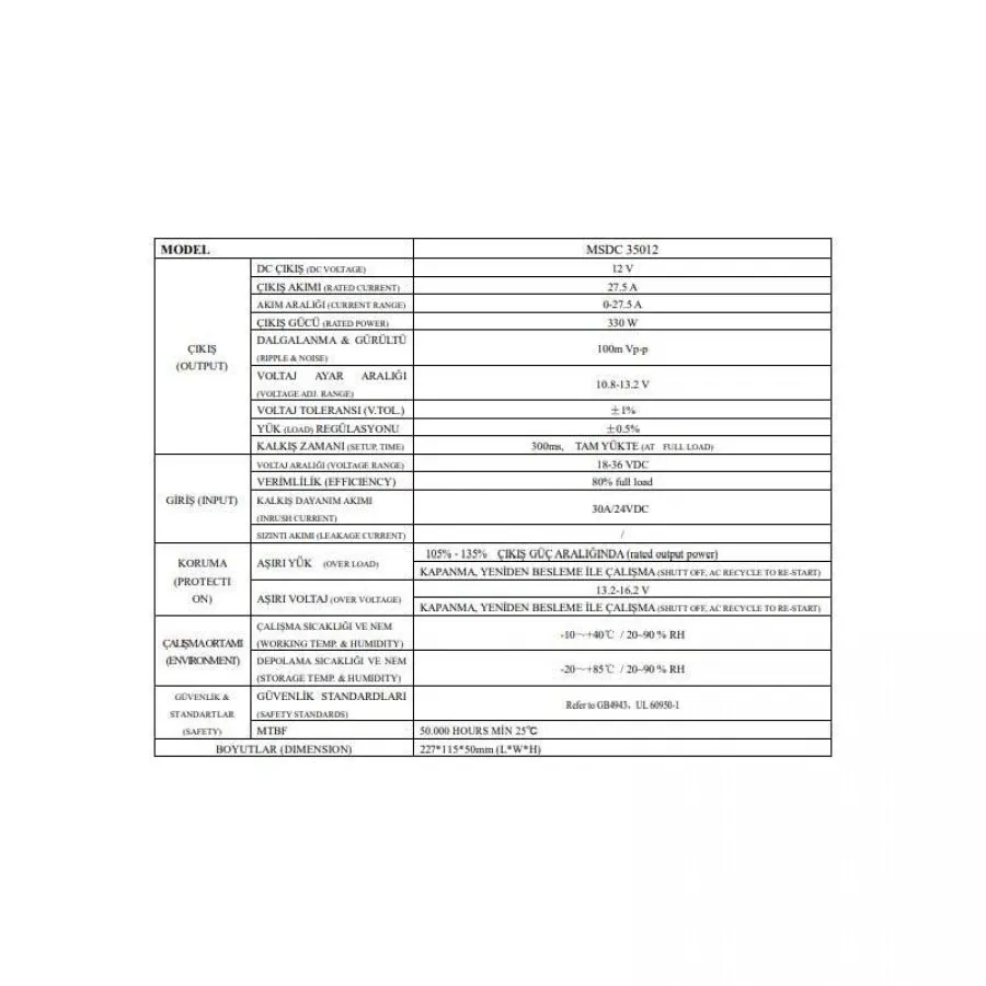 Mervesan Konvertör 18-36V 12V 350W Dc/Dc Metal Kasa - MTDC-350-12