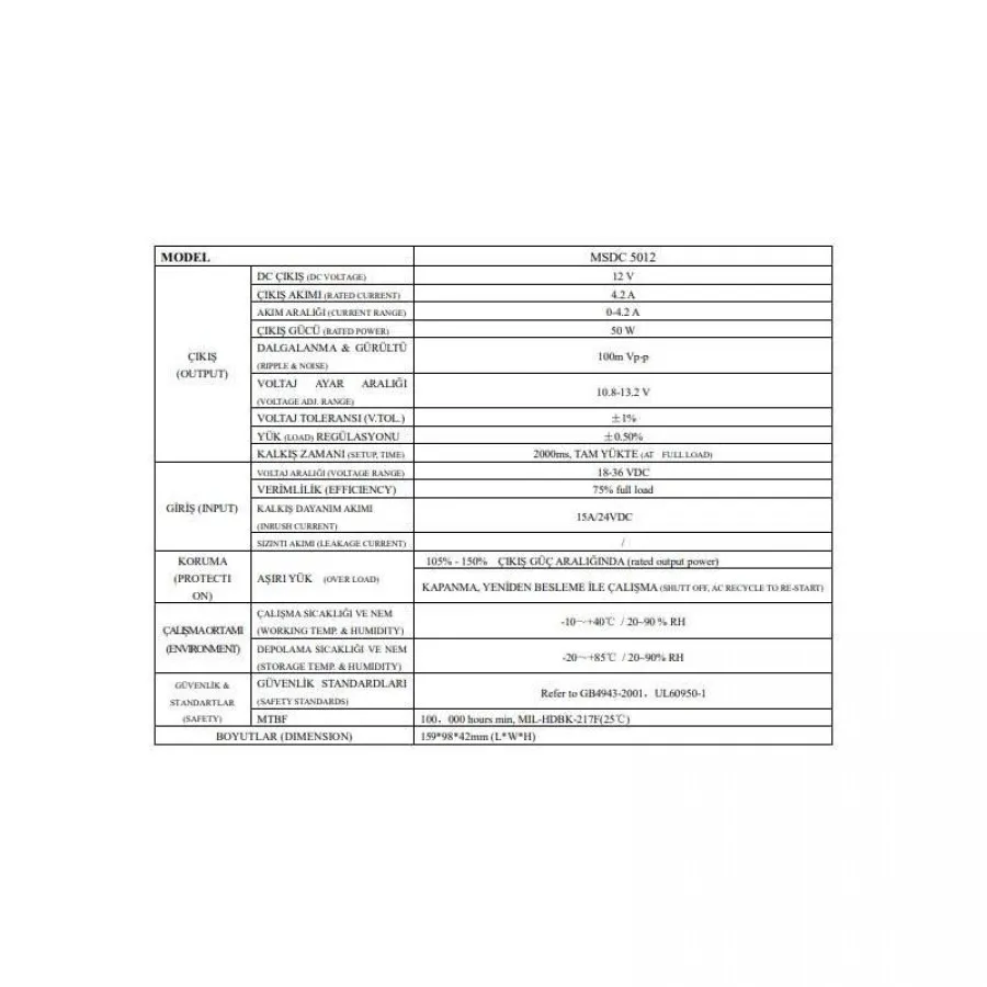 Mervesan Konvertör 18-36V  12V 50W Dc/Dc Metal Kasa - MTDC-50-12